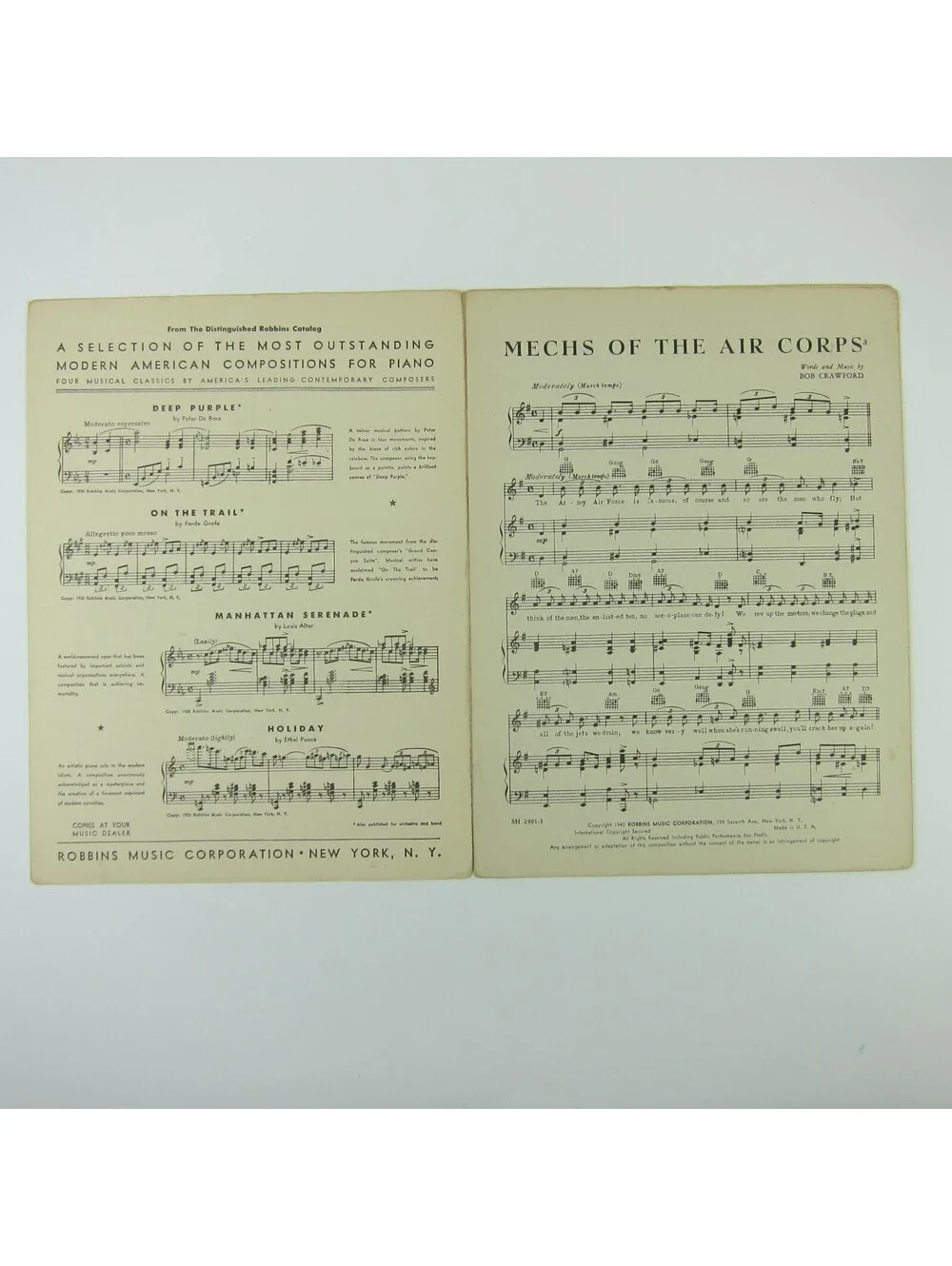 Sheet Music Mechs of the Air Force US Military Song Robert Crawford Vintage 1942